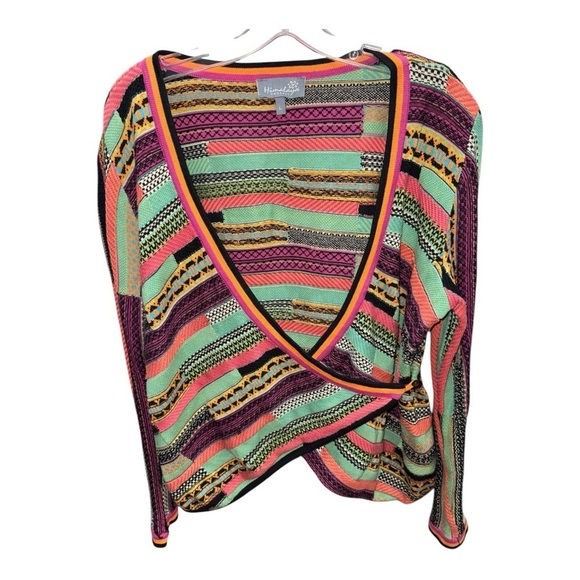 Himalayan organic Sweaters - Vibrant Pink and Orange V-Neck Sweater